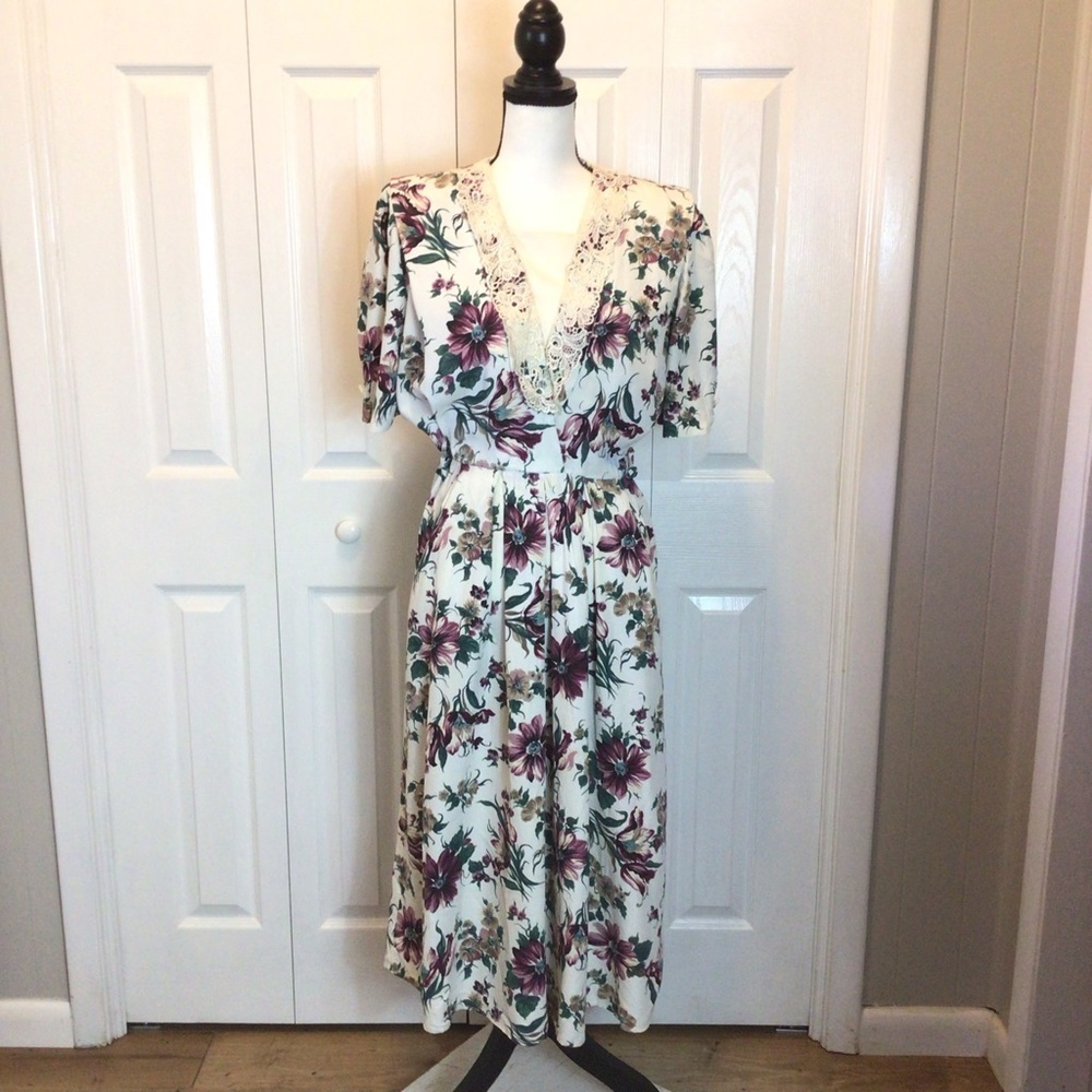 Vintage S.L. Fashions Floral Short Sleeve Cottagecore Secretary Dress Size 12